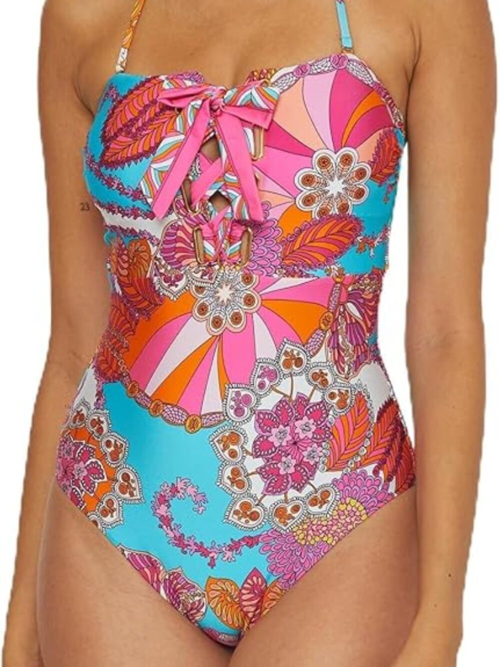 Trina Turk Meilani Bandeau  Lace Up One-Piece Swimsuit in Mult